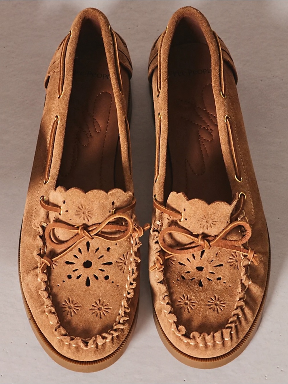 Free People Lagoon Cut-Out Boat Shoes Tan Suede Loafer Neutral Casual Preppy 9